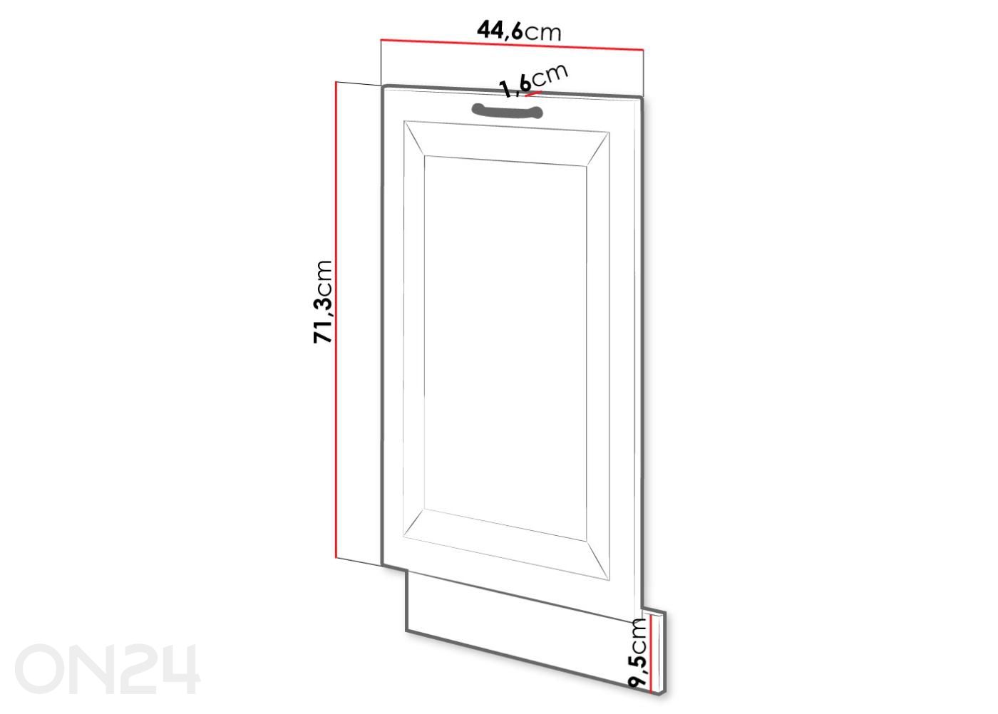 Integreeritava nõudepesumasina uks Retro 44,6 cm suurendatud mõõdud