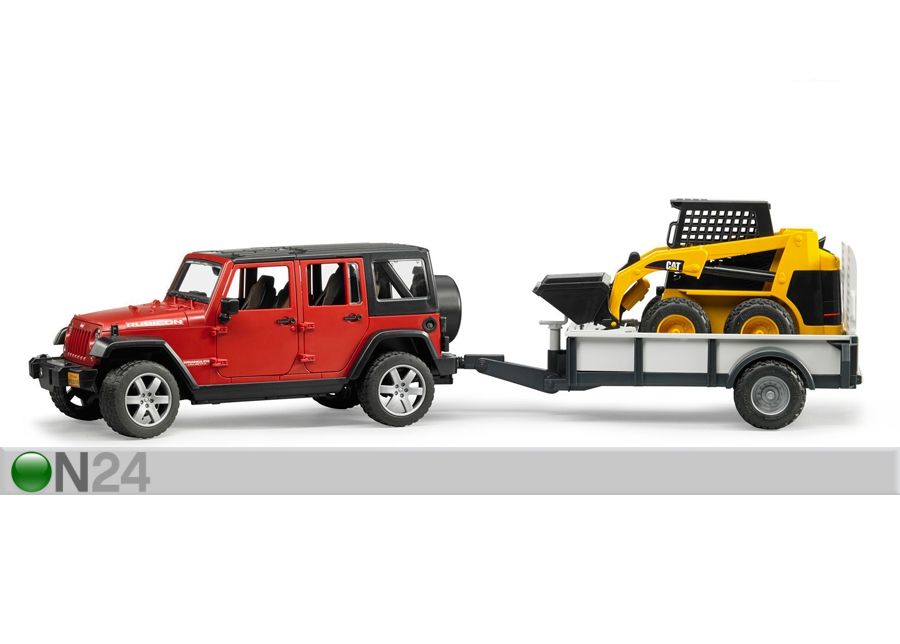Jeep Wrangler haagise ja minilaaduriga 1:16 Bruder suurendatud