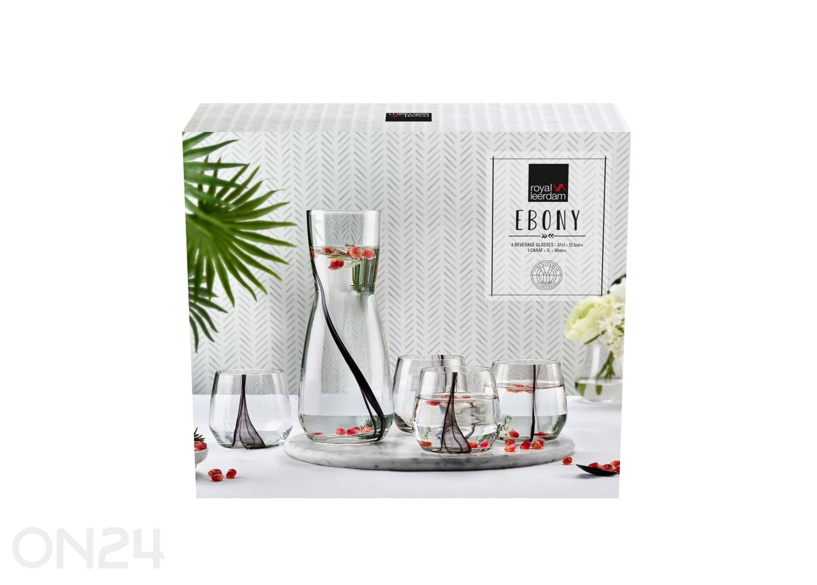Joogiklaaside komplekt 4x37 cl Ebony karahviniga 1 L suurendatud