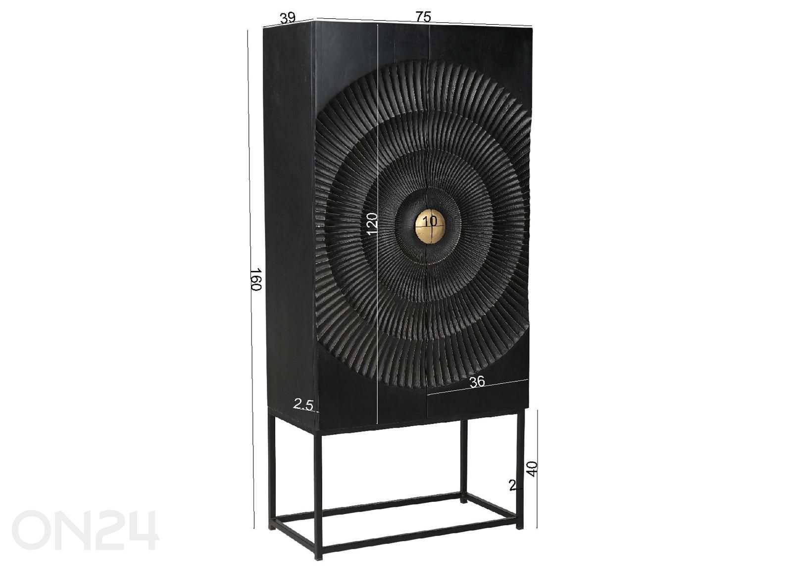 Kapp Black Smooth 75 cm suurendatud mõõdud