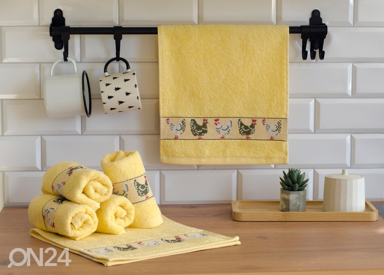 Käterätikute komplekt Chickens kollane, 30x60 cm suurendatud