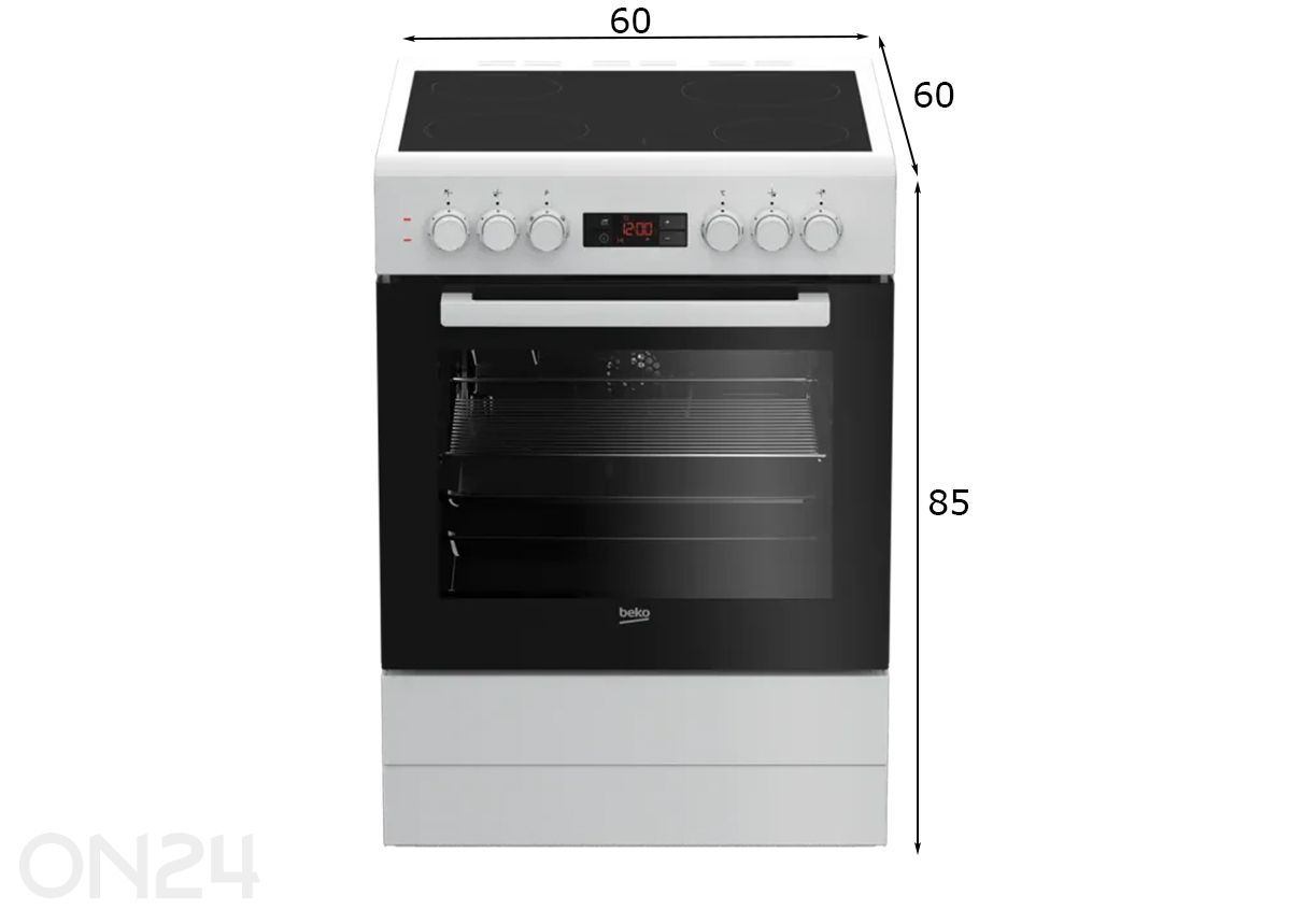 Keraamiline pliit Beko FSE67300GW suurendatud mõõdud