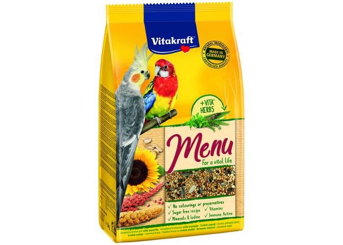 Keskmine suurusega papagoide täissööt premium menu 1 kg suurendatud