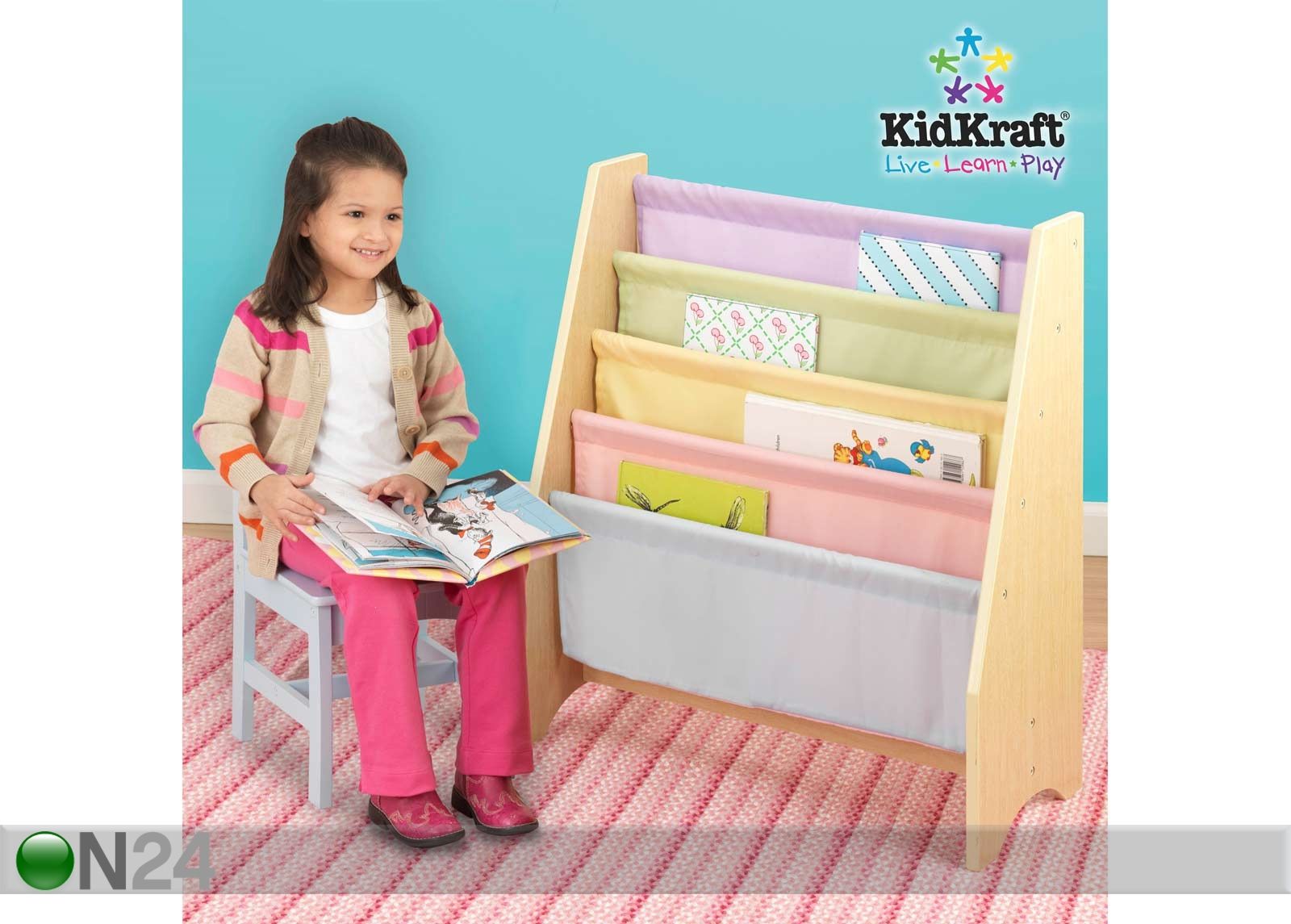 KidKraft pastelne kangaga raamaturiiul suurendatud