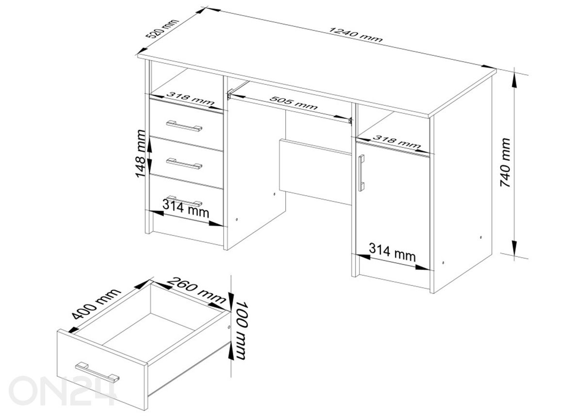 Kirjutuslaud Braga suurendatud mõõdud