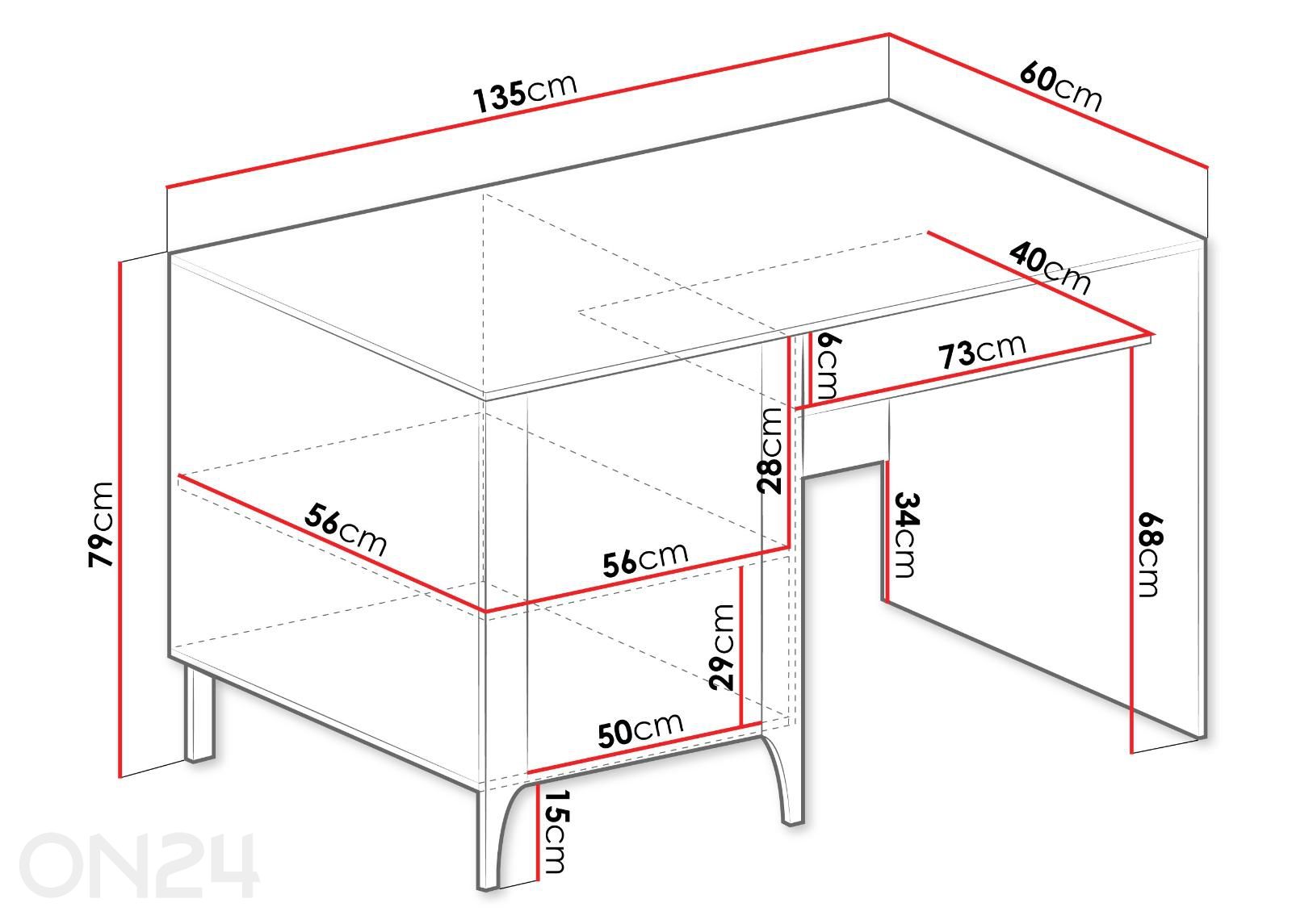 Kirjutuslaud Malumi II 135 cm suurendatud mõõdud