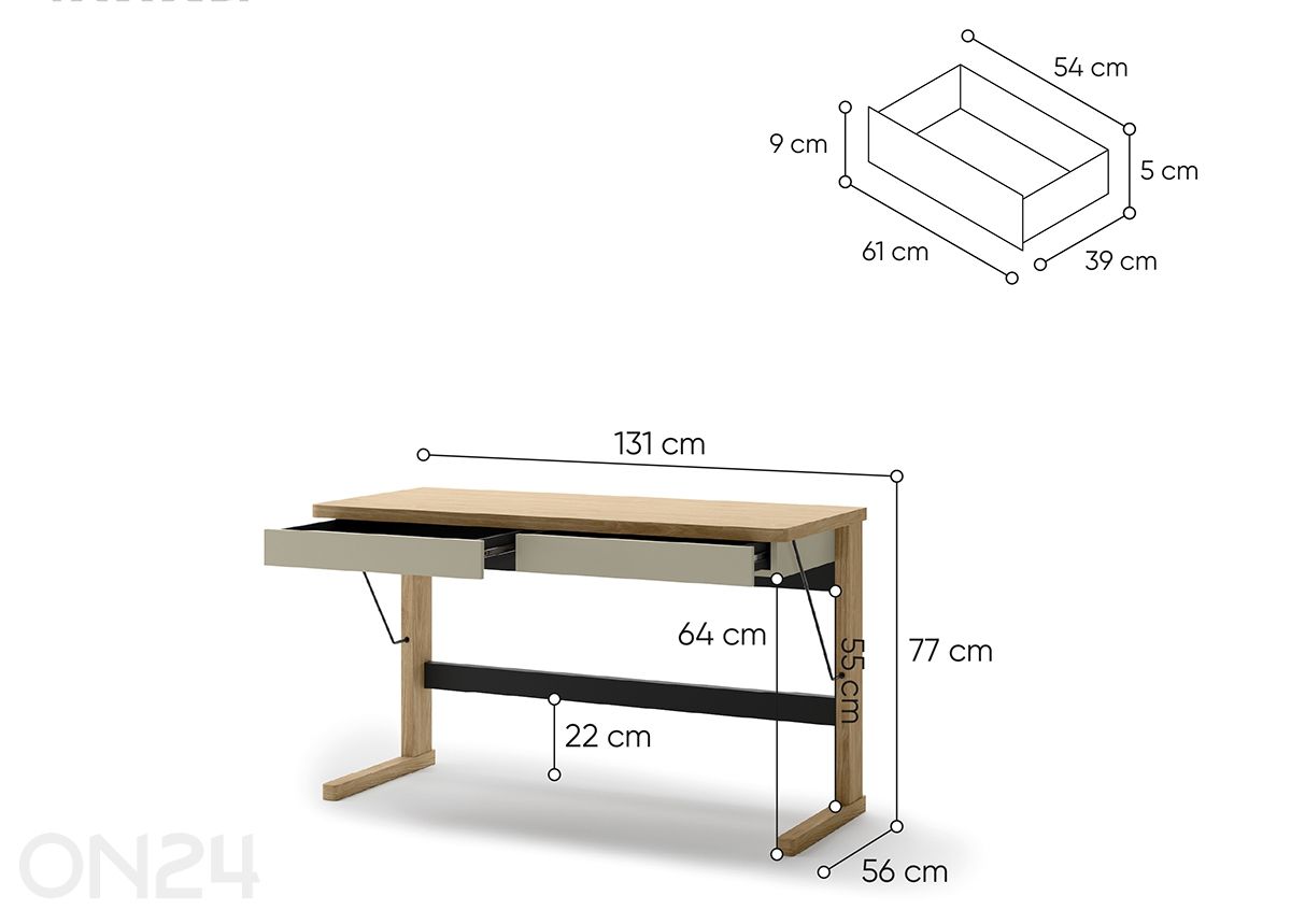 Kirjutuslaud Ollie suurendatud mõõdud