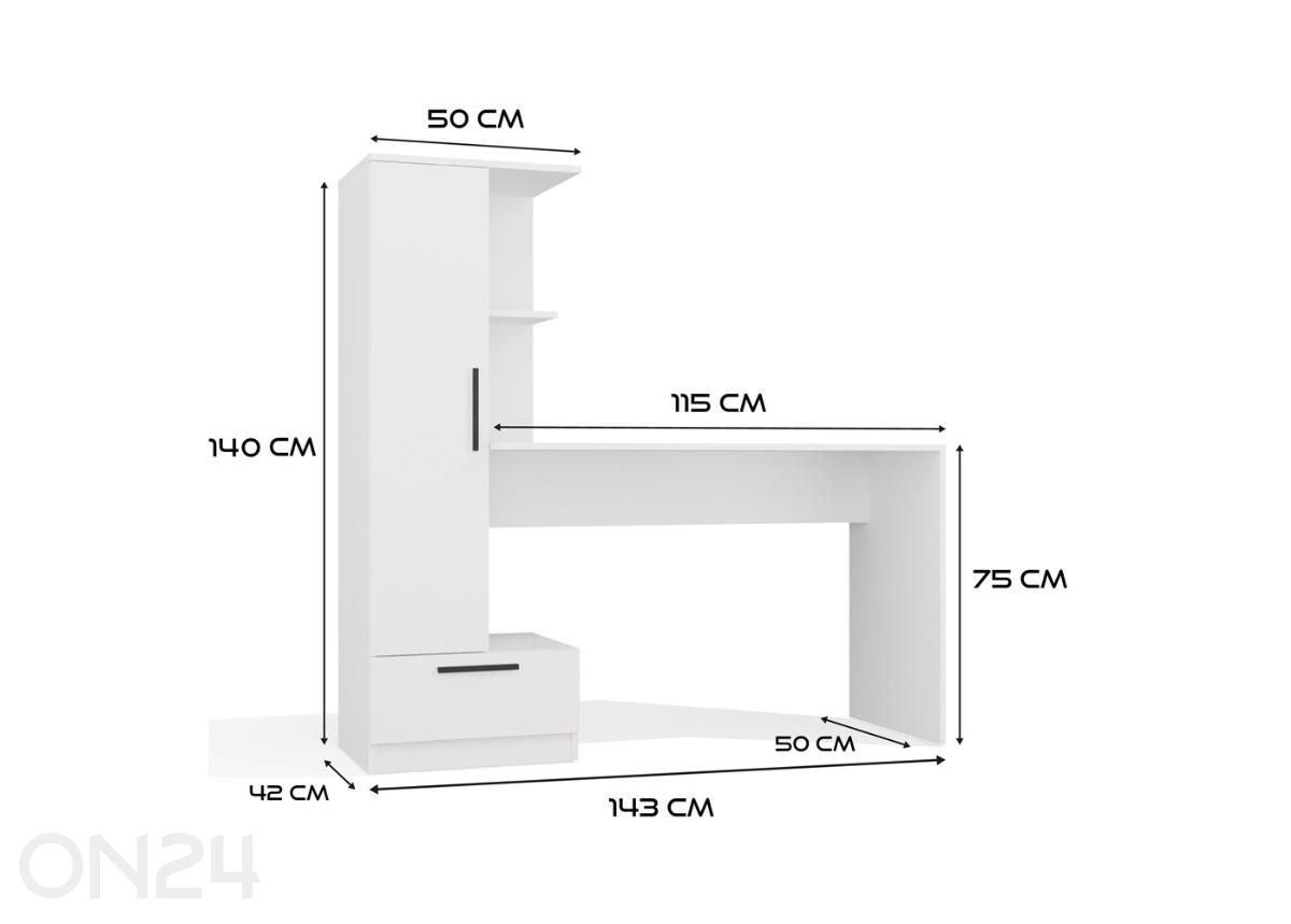 Kirjutuslaud riiuliga Kosmos suurendatud mõõdud