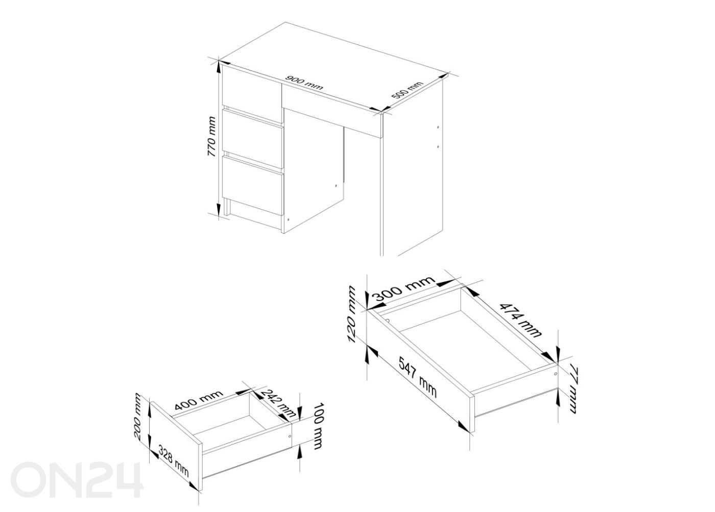 Kirjutuslaud Salerno L suurendatud mõõdud