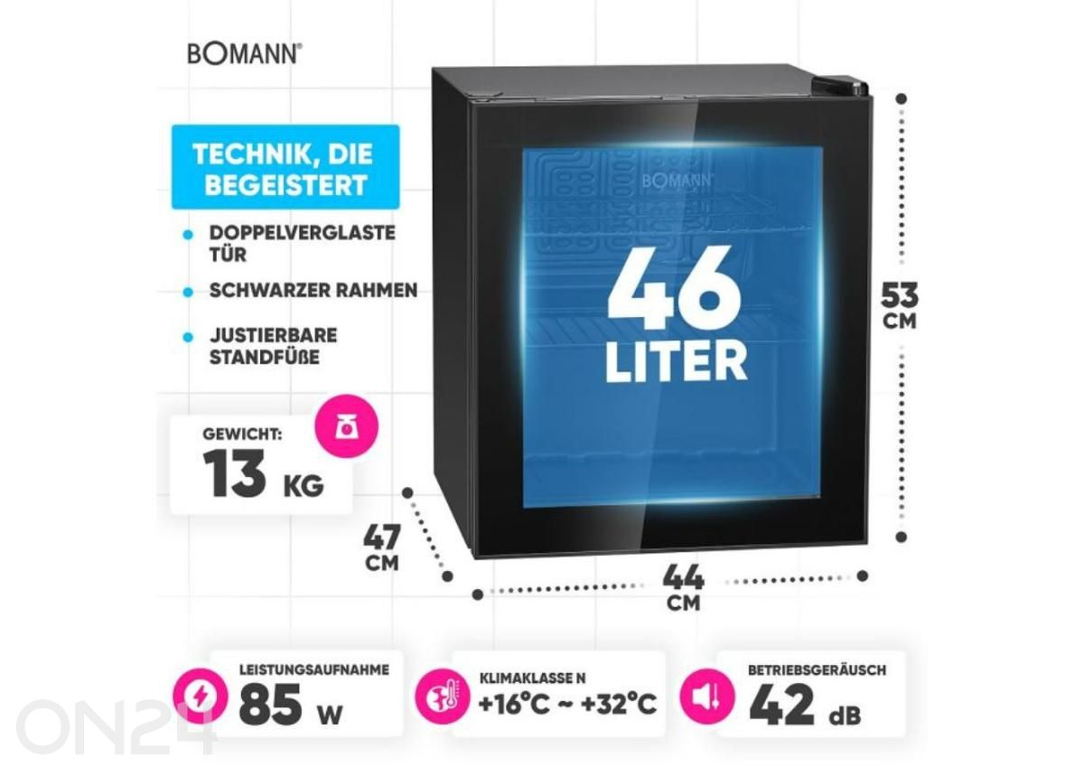 Klaasuksega külmik Bomann KSG7291 suurendatud mõõdud