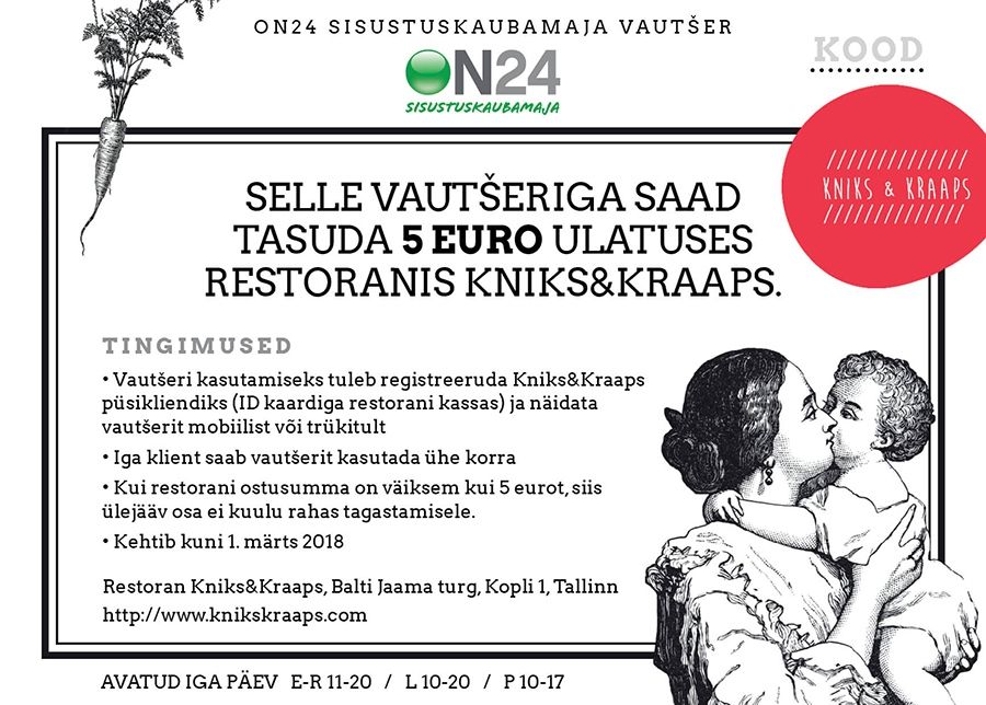 Kniks&Kraaps restorani vautšer 5 € suurendatud