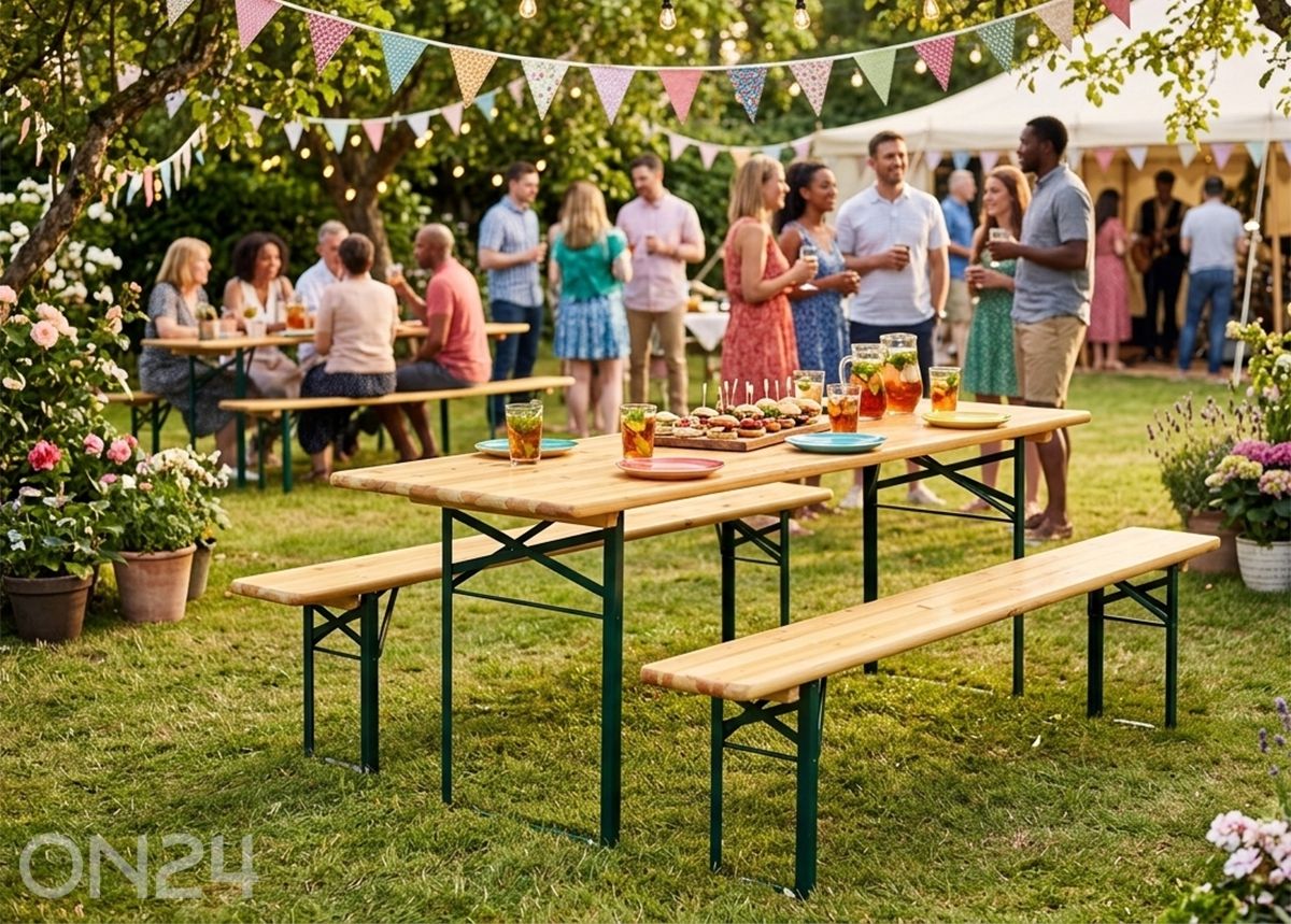Kokkupandav aiamööbel, laud 70x220 cm + 2 pinki suurendatud