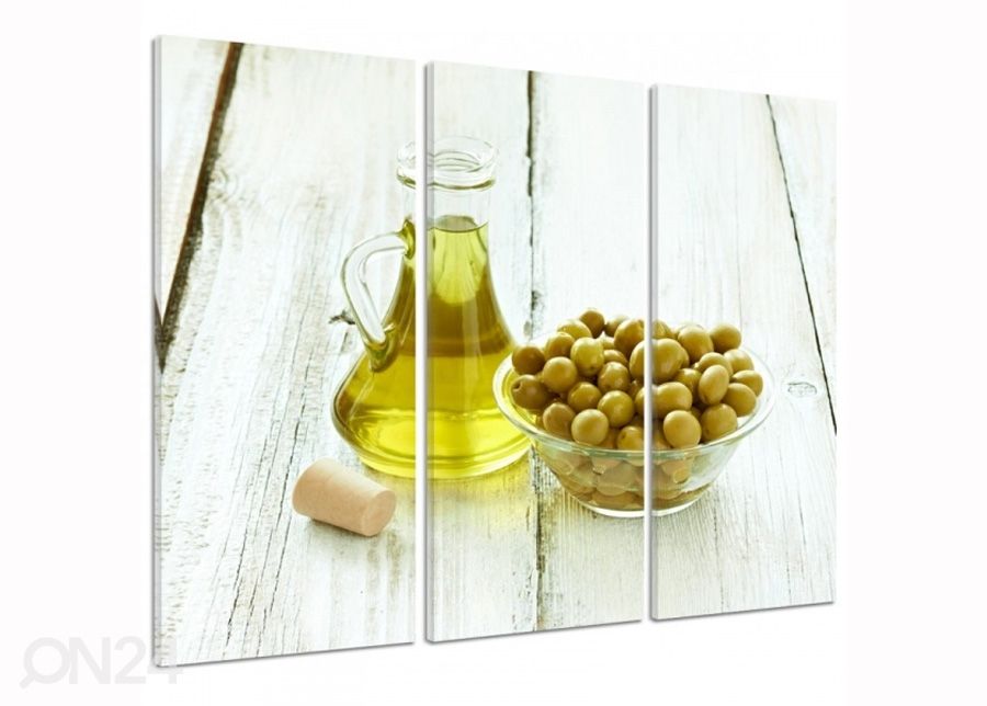 Kolmeosaline seinapilt Olives in a bowl 3D 90x80 cm suurendatud