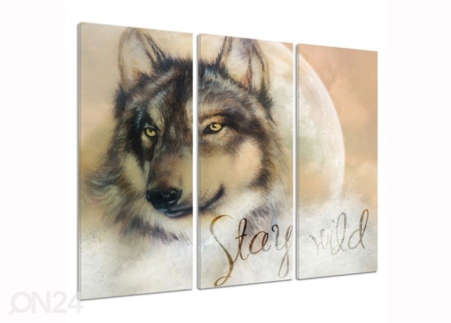 Kolmeosaline seinapilt Stay wild 3D 90x80 cm suurendatud