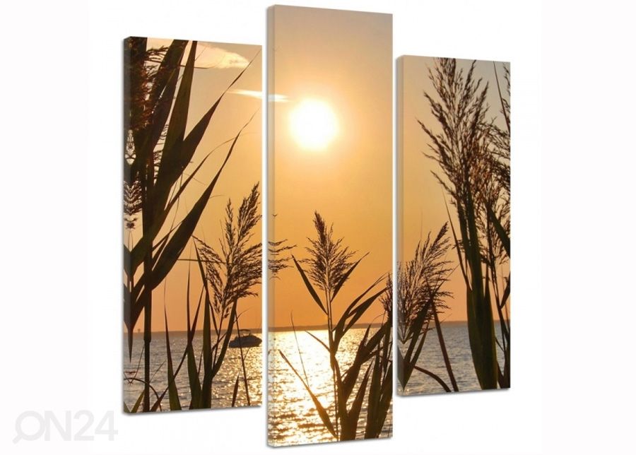 Kolmeosaline seinapilt The setting sun on the lake 3D 90x80 cm suurendatud