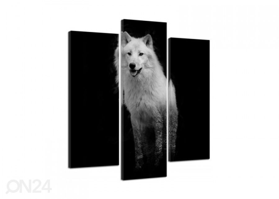 Kolmeosaline seinapilt White Wolf 3D 90x80 cm suurendatud
