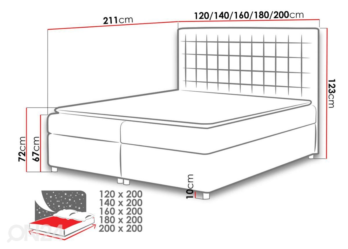 Kontinentaalvoodi 120x200 cm suurendatud mõõdud