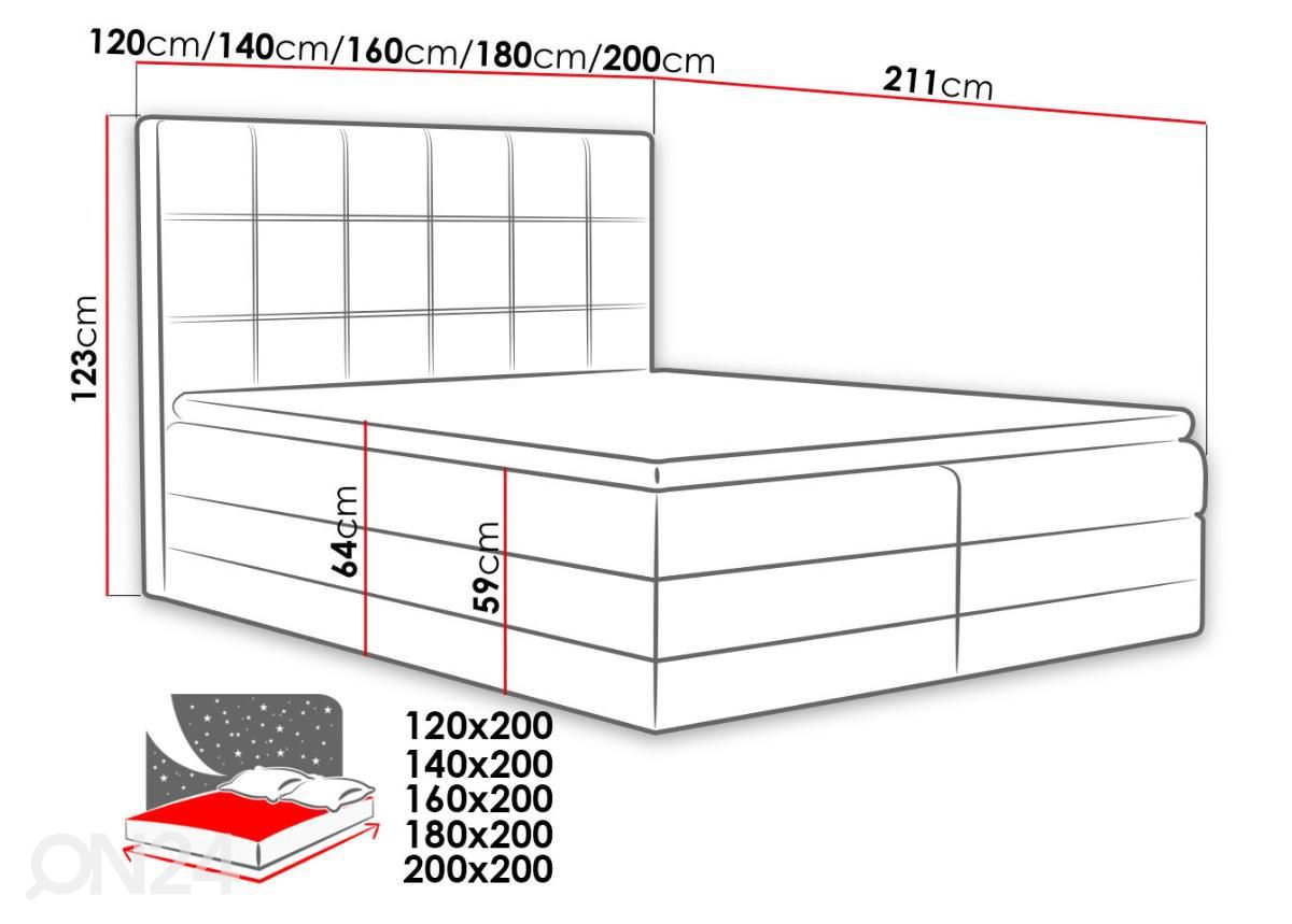Kontinentaalvoodi 120x200 cm suurendatud mõõdud
