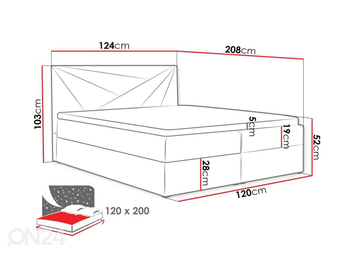 Kontinentaalvoodi 120x200 cm suurendatud mõõdud