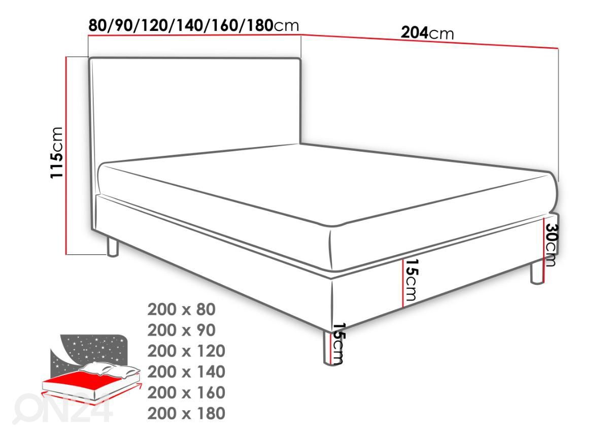 Kontinentaalvoodi 120x200 cm suurendatud mõõdud