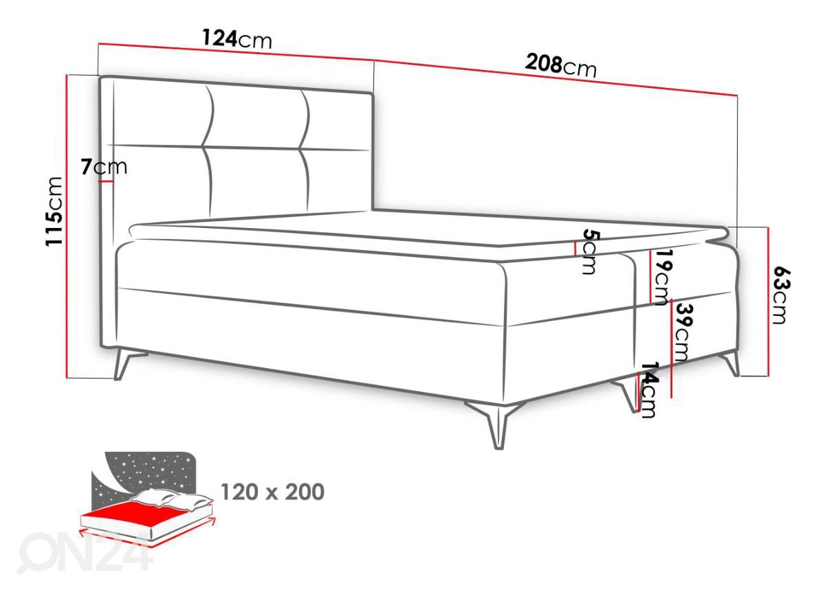 Kontinentaalvoodi 120x200 cm suurendatud mõõdud