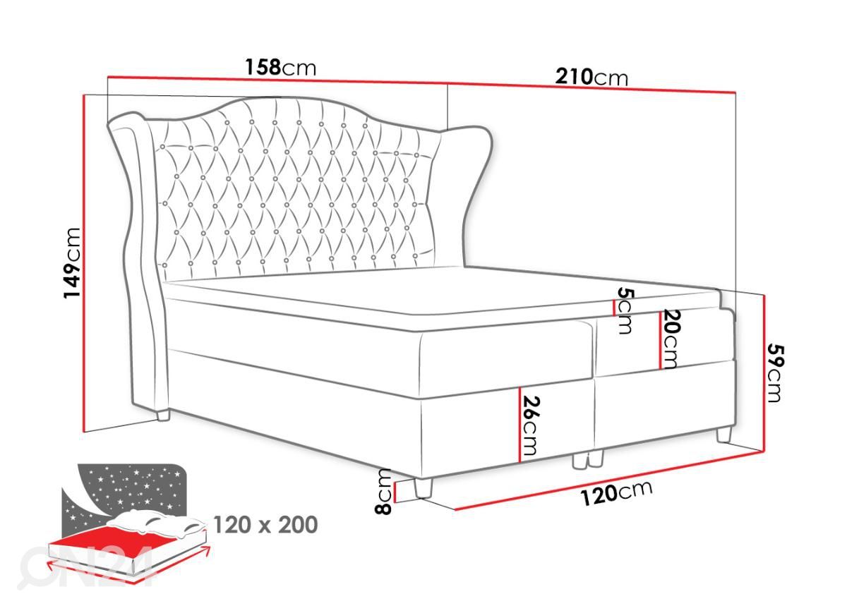 Kontinentaalvoodi 120x200 cm suurendatud mõõdud