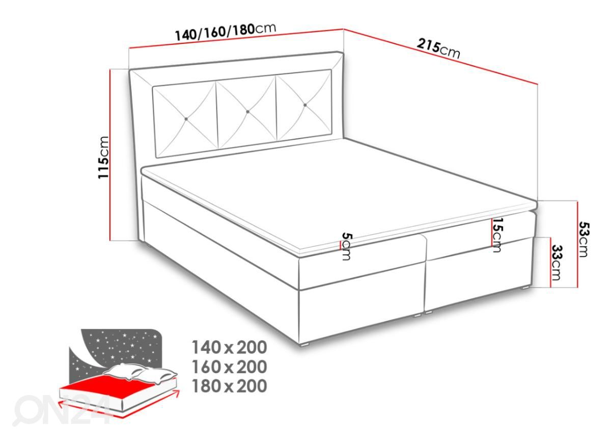 Kontinentaalvoodi 140x200 cm suurendatud mõõdud