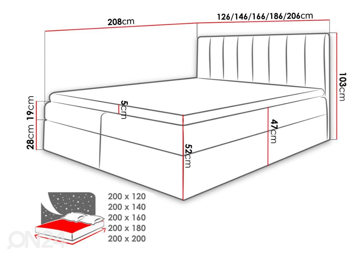 Kontinentaalvoodi 140x200 cm suurendatud mõõdud