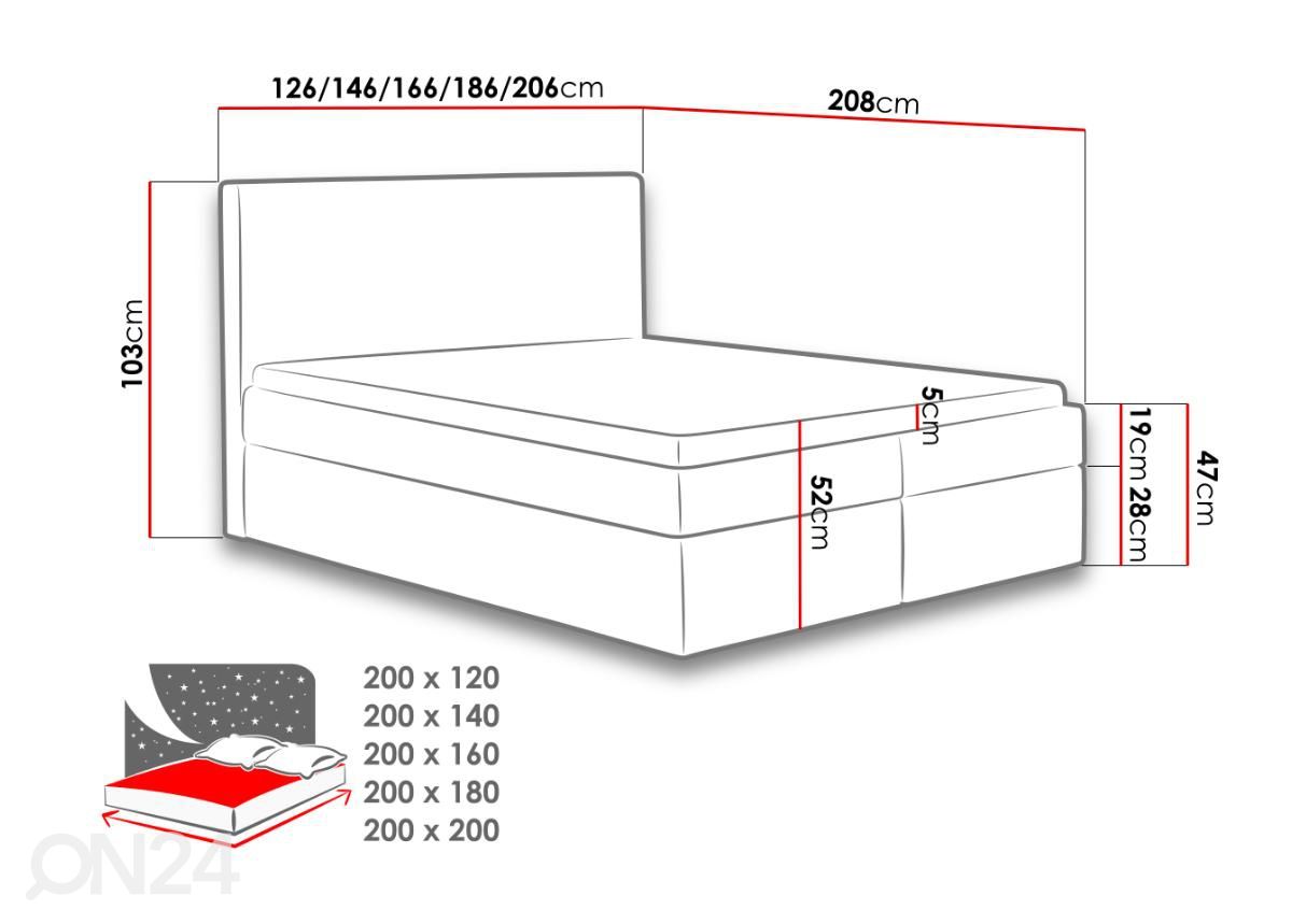 Kontinentaalvoodi 180x200 cm suurendatud mõõdud
