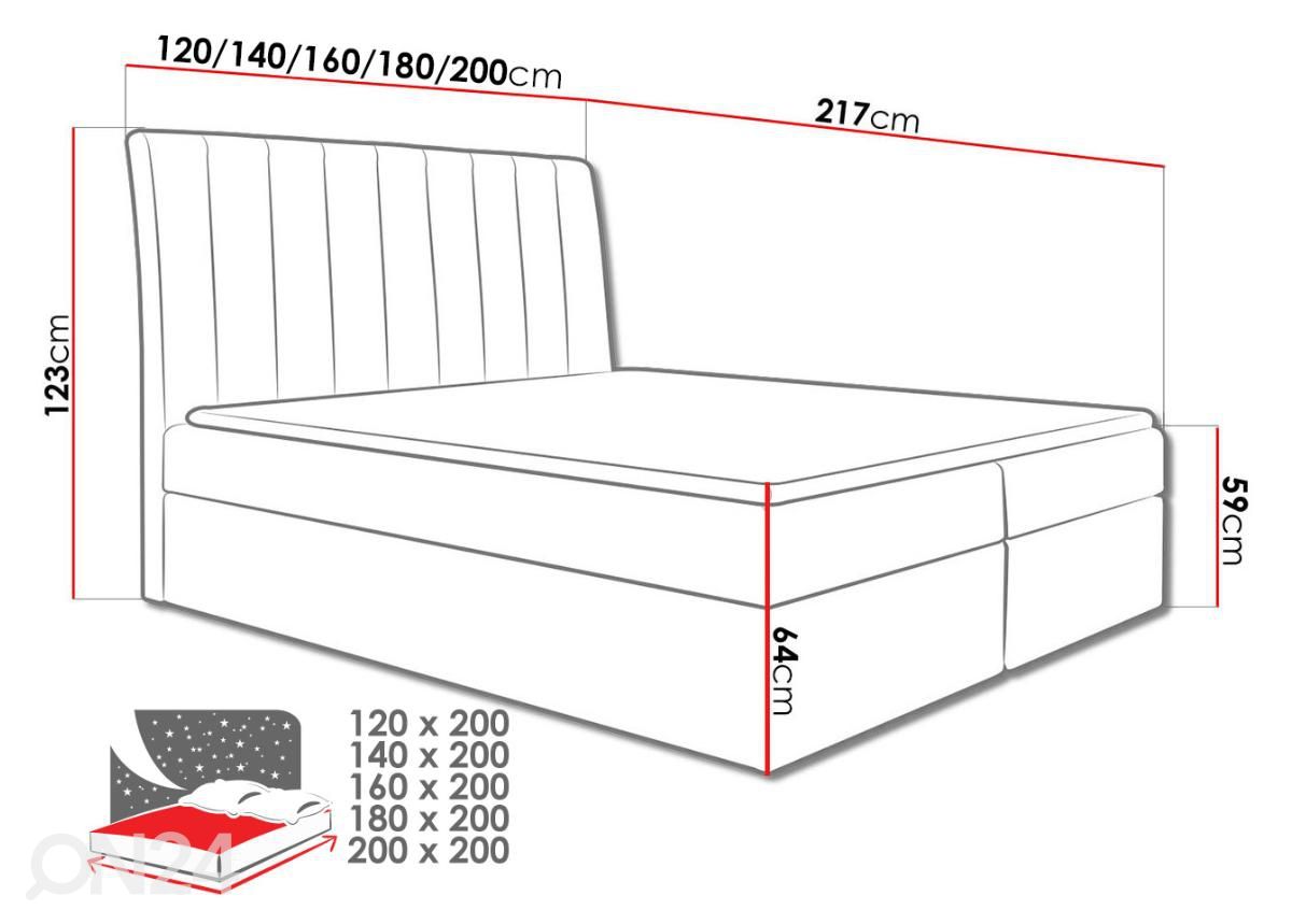 Kontinentaalvoodi 200x200 cm suurendatud mõõdud