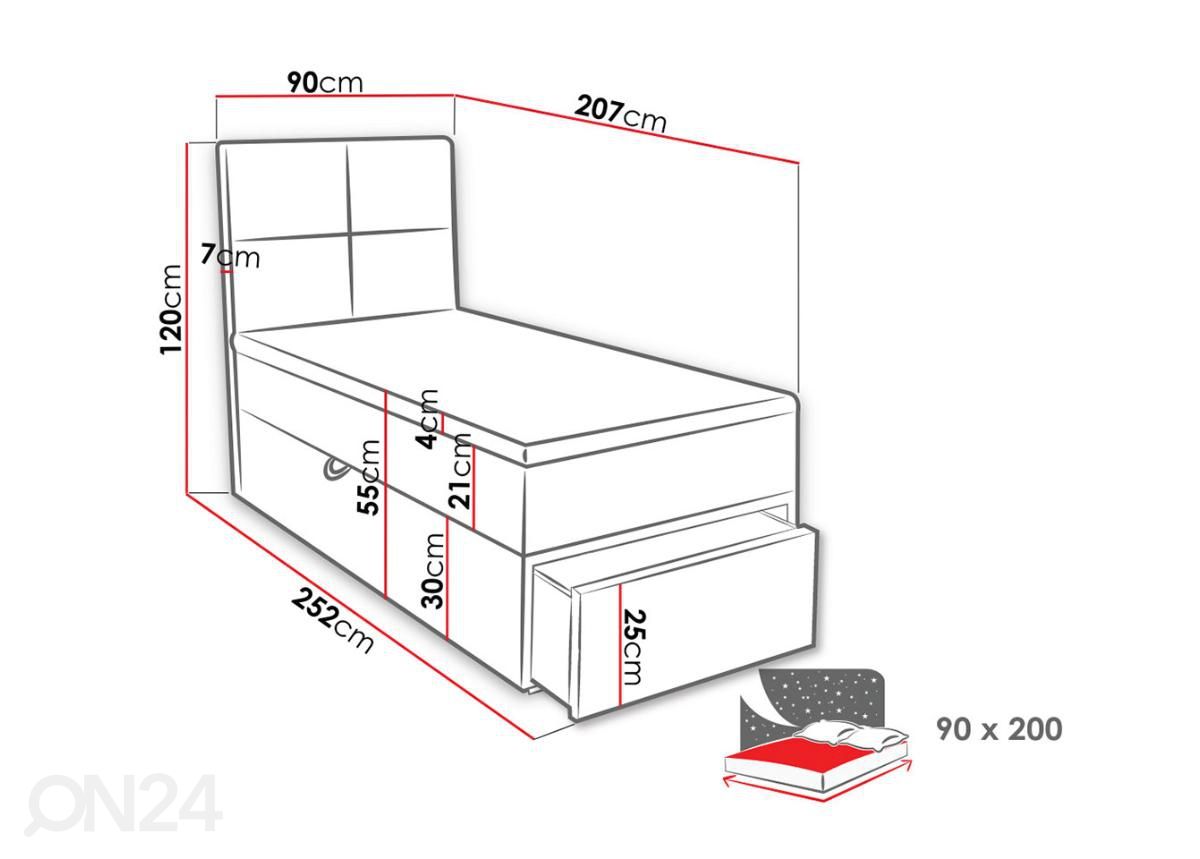 Kontinentaalvoodi 90x200 cm suurendatud mõõdud