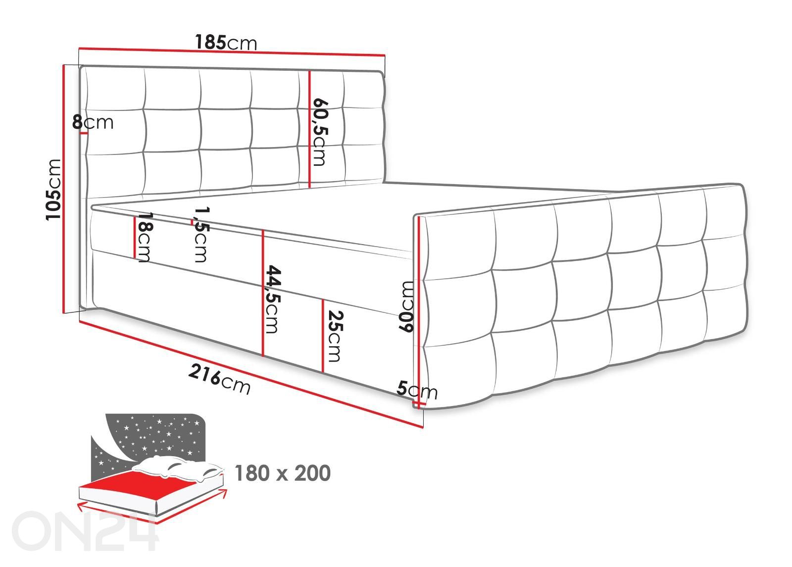 Kontinentaalvoodi Alabama 180x200 cm suurendatud mõõdud