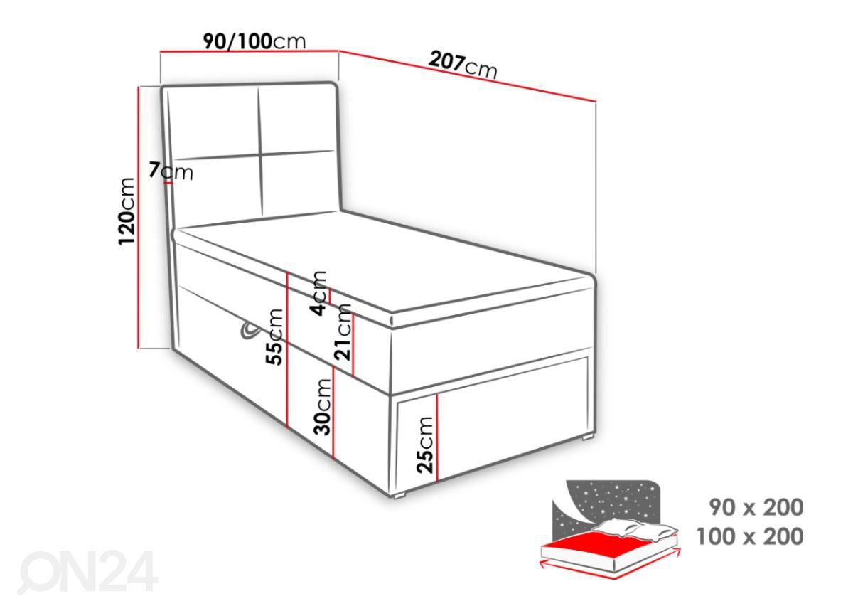 Kontinentaalvoodi Dakota 100x200 cm suurendatud mõõdud