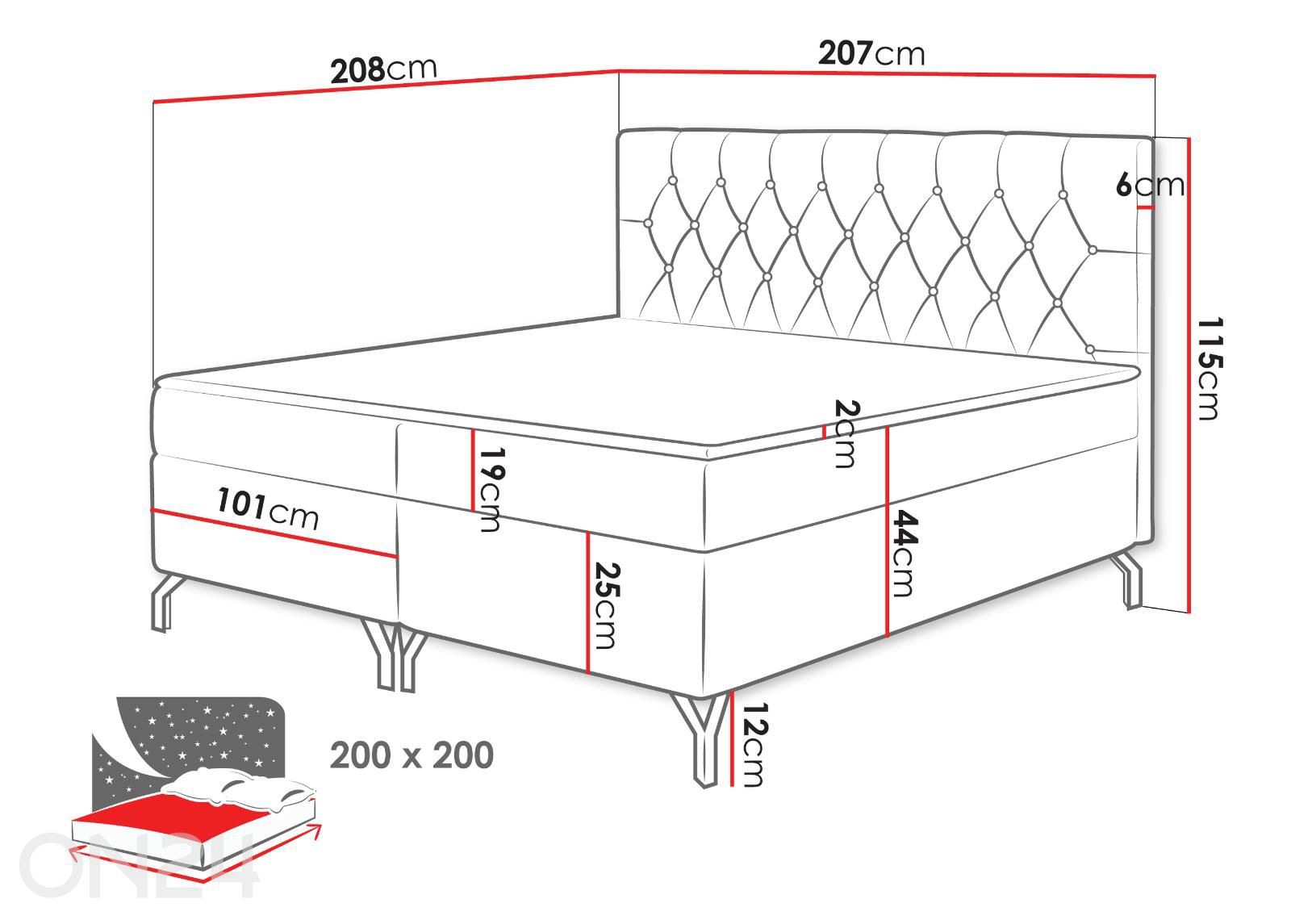 Kontinentaalvoodi Guliette 200×200 cm suurendatud mõõdud