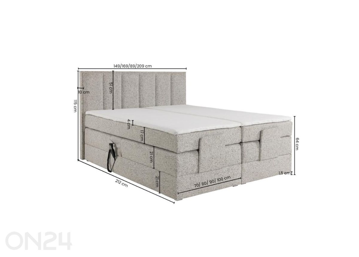 Kontinentaalvoodi Lasard 140x200 cm suurendatud mõõdud