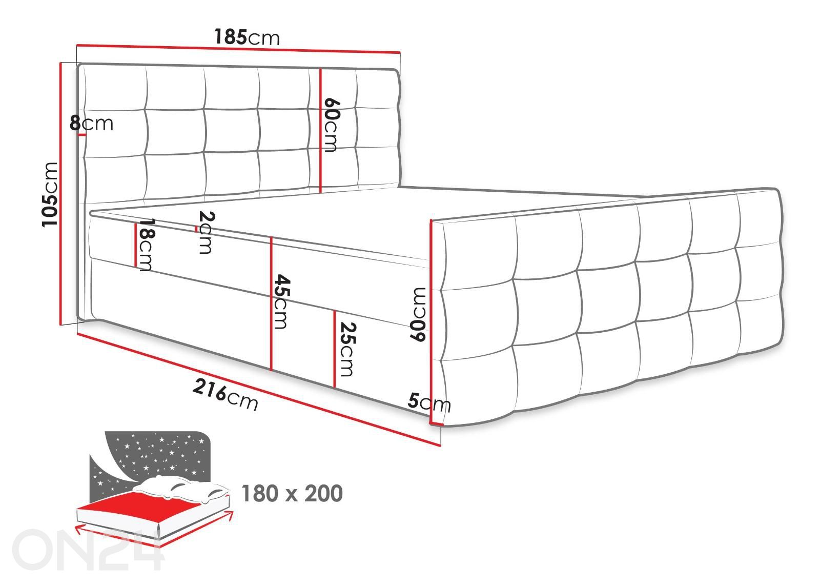 Kontinentaalvoodi Milano 180x200 cm suurendatud mõõdud