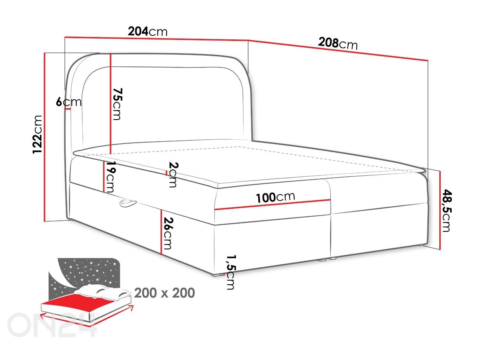 Kontinentaalvoodi Pierre 200x200 cm suurendatud mõõdud