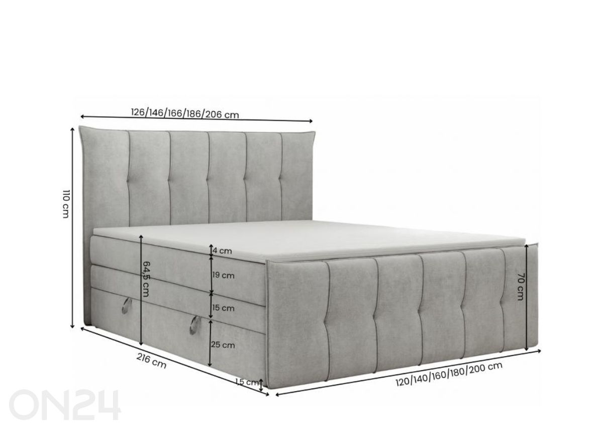 Kontinentaalvoodi Premium 11 King 180x200 cm suurendatud mõõdud
