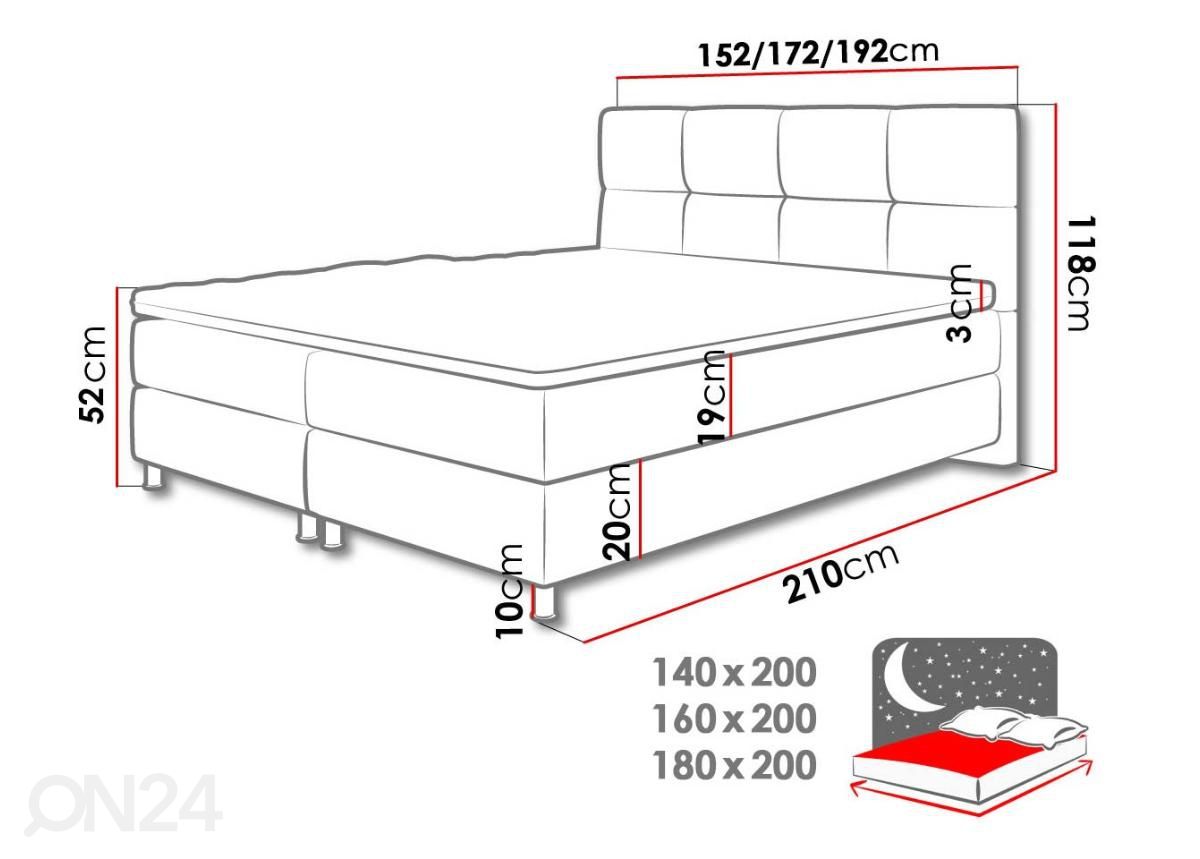 Kontinentaalvoodi Springfield 140x200 cm suurendatud mõõdud
