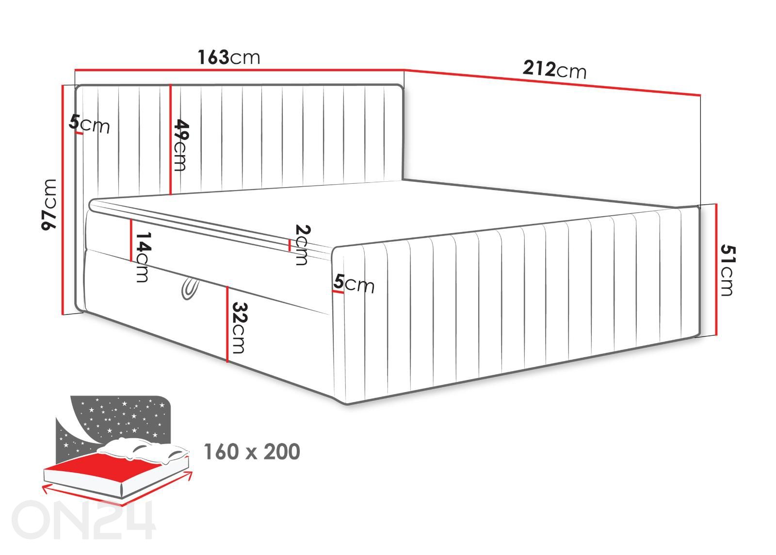 Kontinentaalvoodi Tirulo FIX 160x200 cm suurendatud mõõdud
