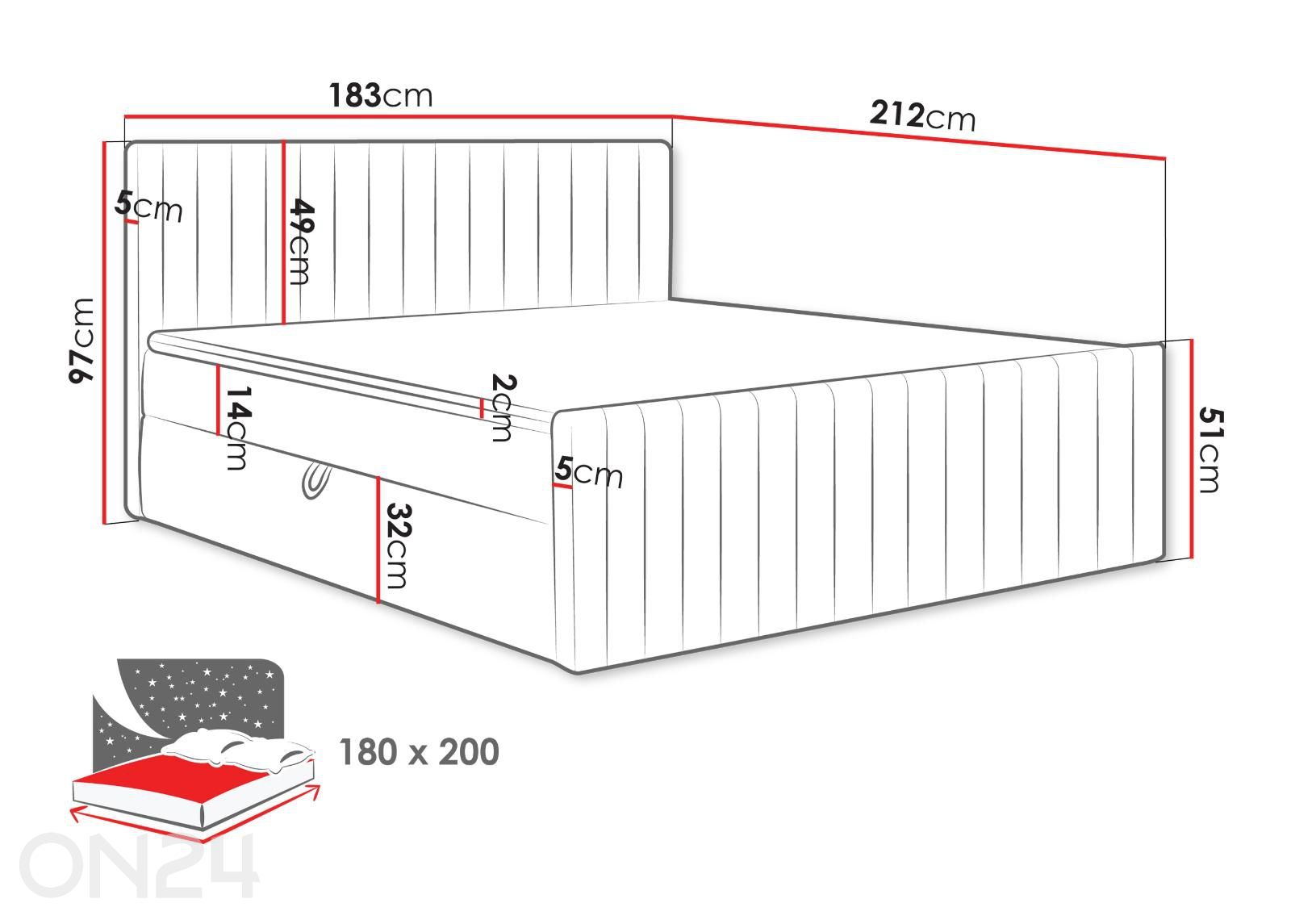 Kontinentaalvoodi Tirulo FIX 180x200 cm suurendatud mõõdud