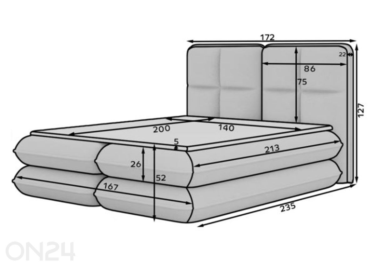 Kontinentaalvoodi Tonila 140x200 cm suurendatud mõõdud