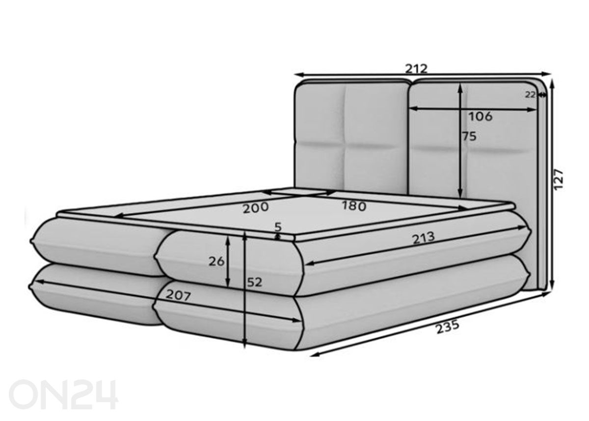Kontinentaalvoodi Tonila 180x200 cm suurendatud mõõdud