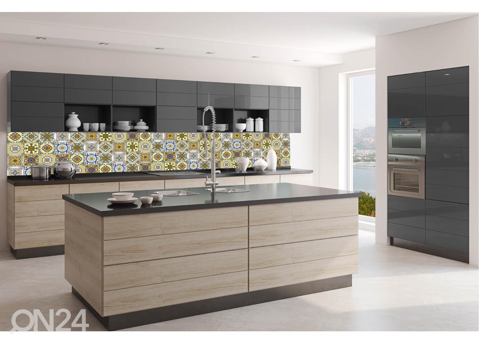 Köögi tagasein Ornamental Tiles Yellow 180x60 cm suurendatud