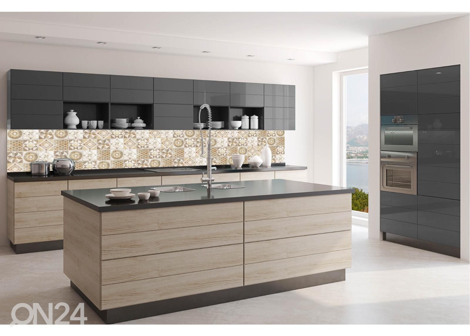 Köögi tagasein Vintage Beige Tiles 260x60 cm suurendatud