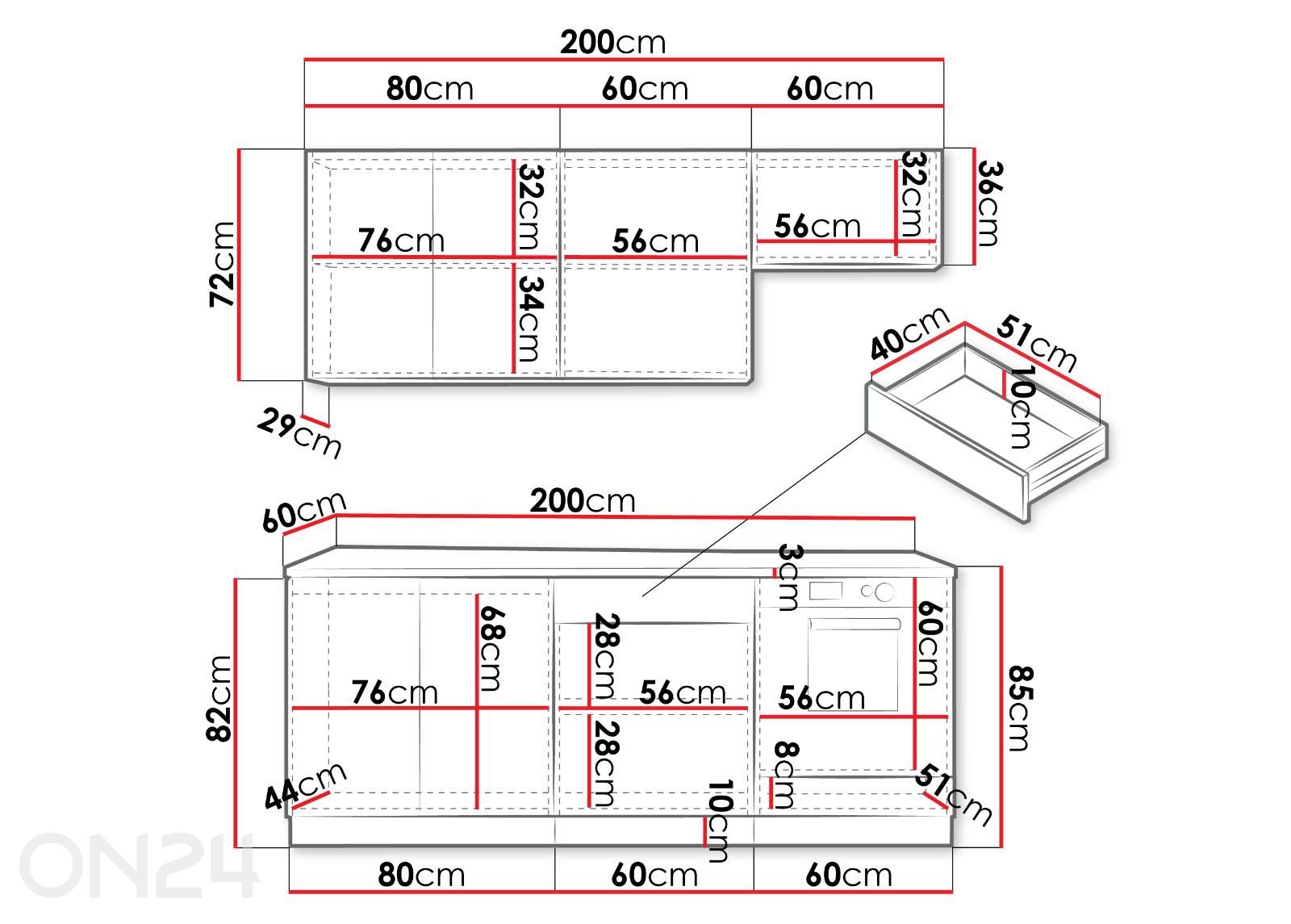 Köögimööbel Isabela 200 cm + LED suurendatud