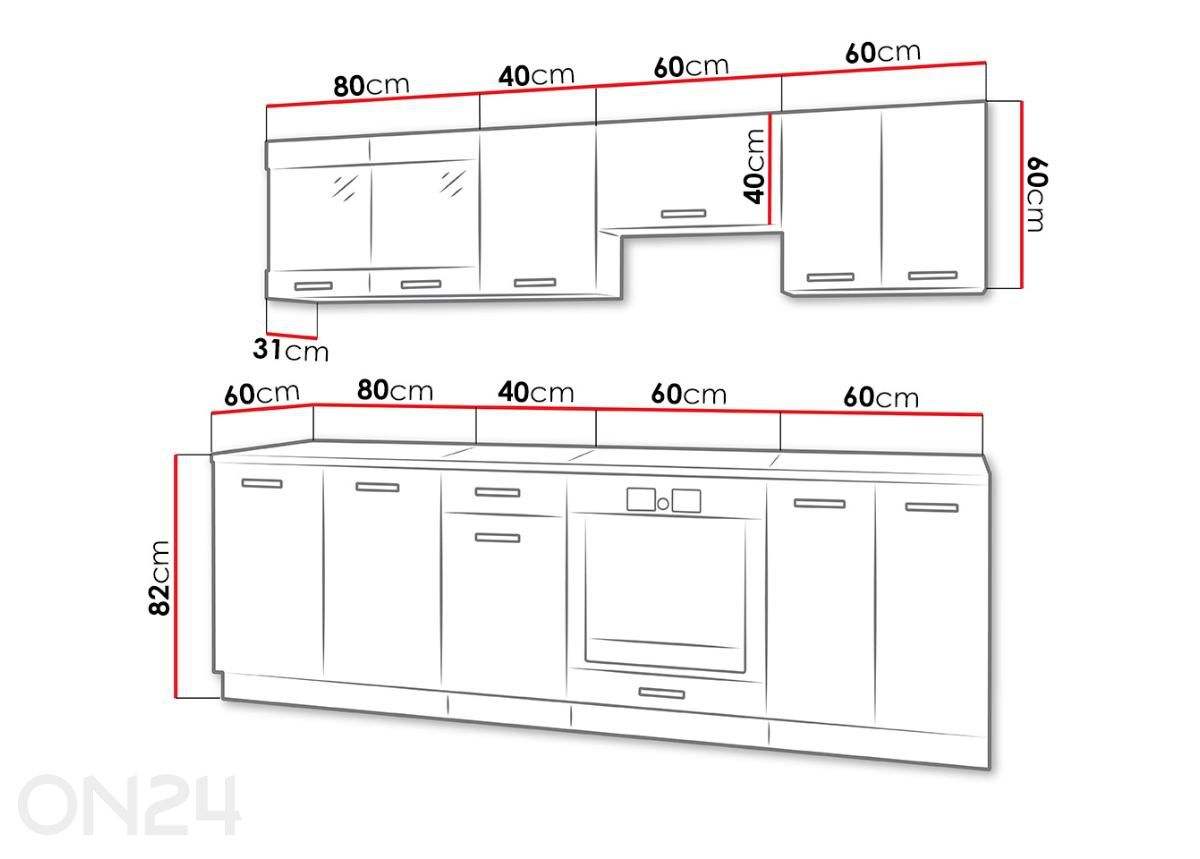 Köögimööbel Omega I 240 cm + LED suurendatud mõõdud
