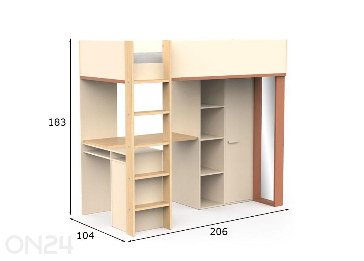 Kõrge voodi Camillia 90x200 cm suurendatud mõõdud