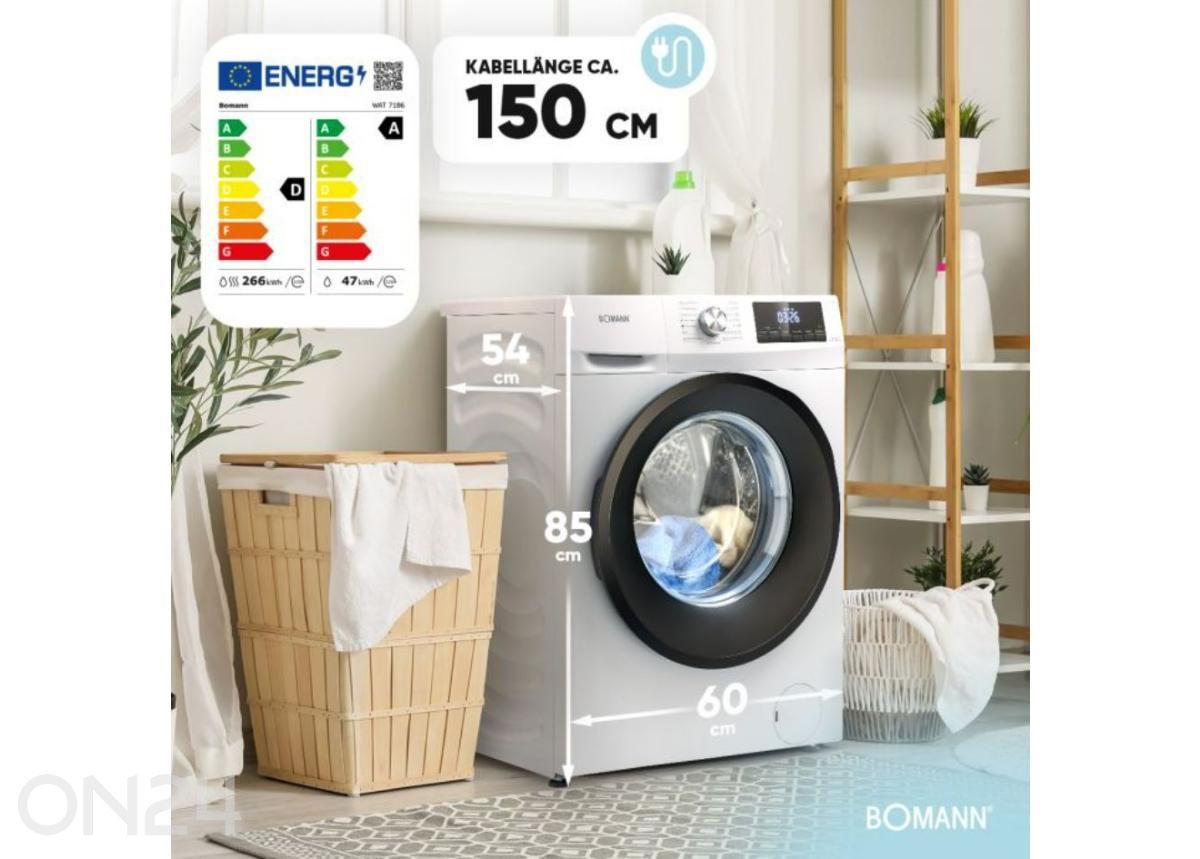 Kuivatiga pesumasin Bomann WAT7186W suurendatud mõõdud