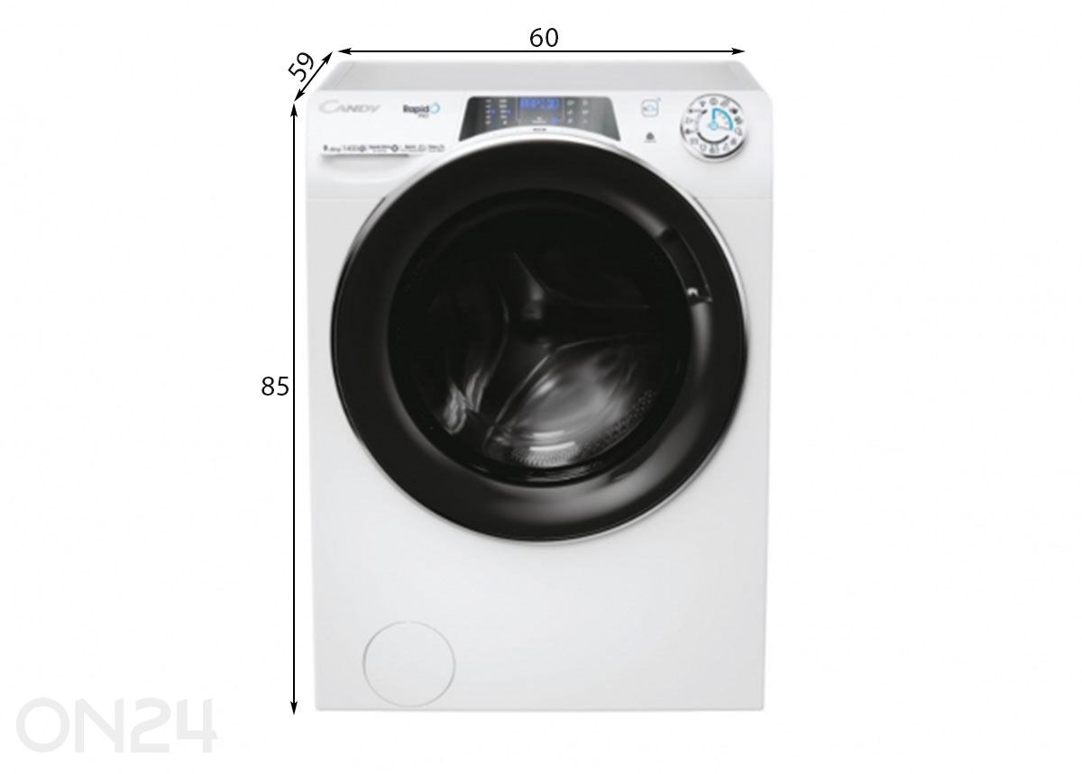 Kuivatiga pesumasin Candy RPW4966BWMBC/1-S suurendatud mõõdud